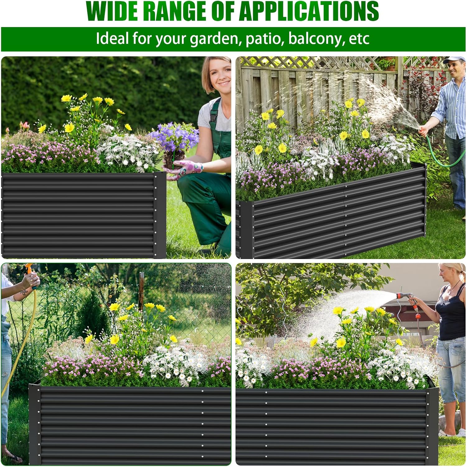 Large Metal Raised Garden Bed 183cm Black Steel Planter