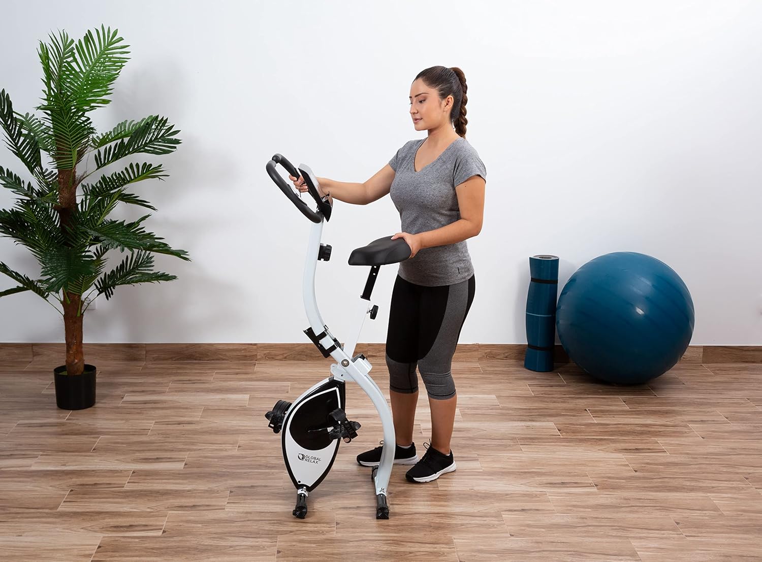 Foldable Exercise Bike Indoor Cycling Cardio Trainer w/ LCD Monitor