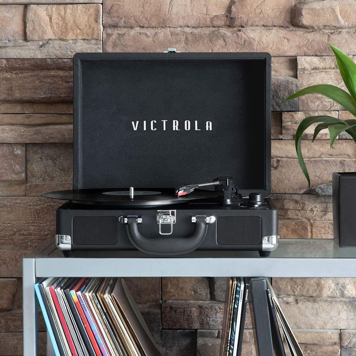 Portable Bluetooth Suitcase Record Player 3 Speed Black