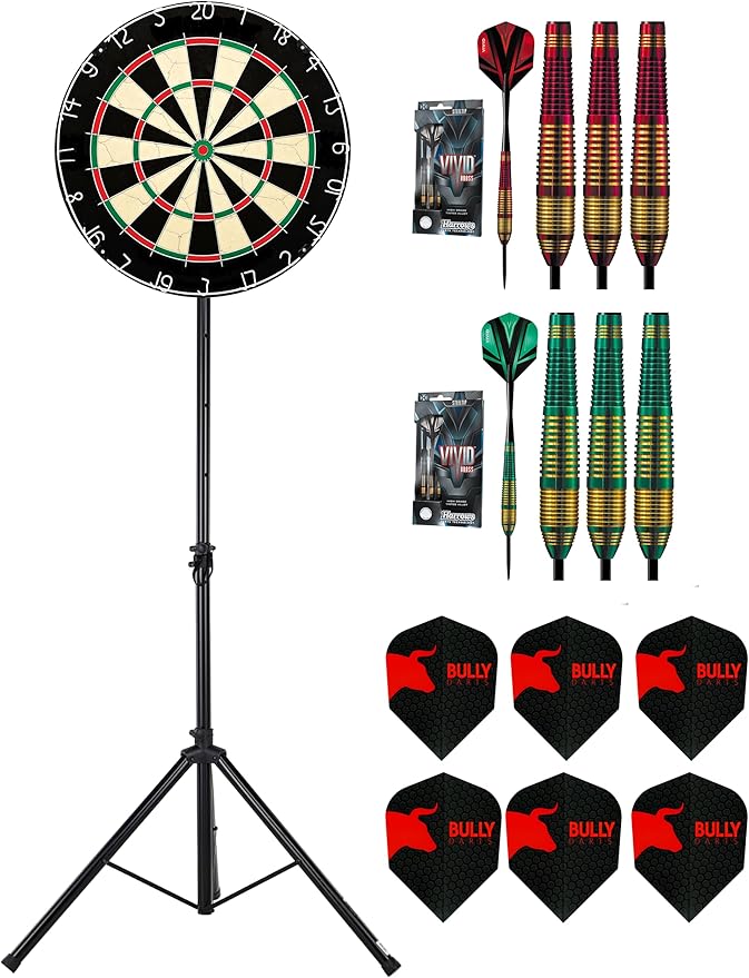 Dartboard Stand Set Portable Adjustable Sisal Board 2 Sets Darts