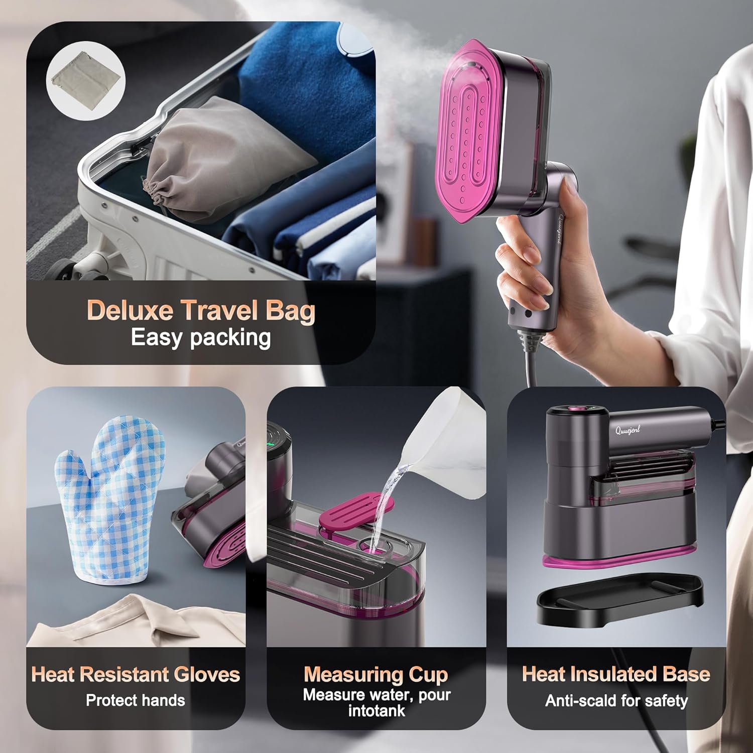 Mini Travel Garment Steamer 2in1 Fast Heat 10s Foldable Iron