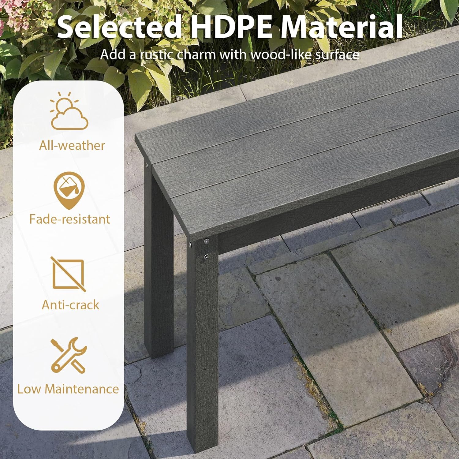 2-3 Seater Garden Bench 140cm HDPE Outdoor Patio Seat