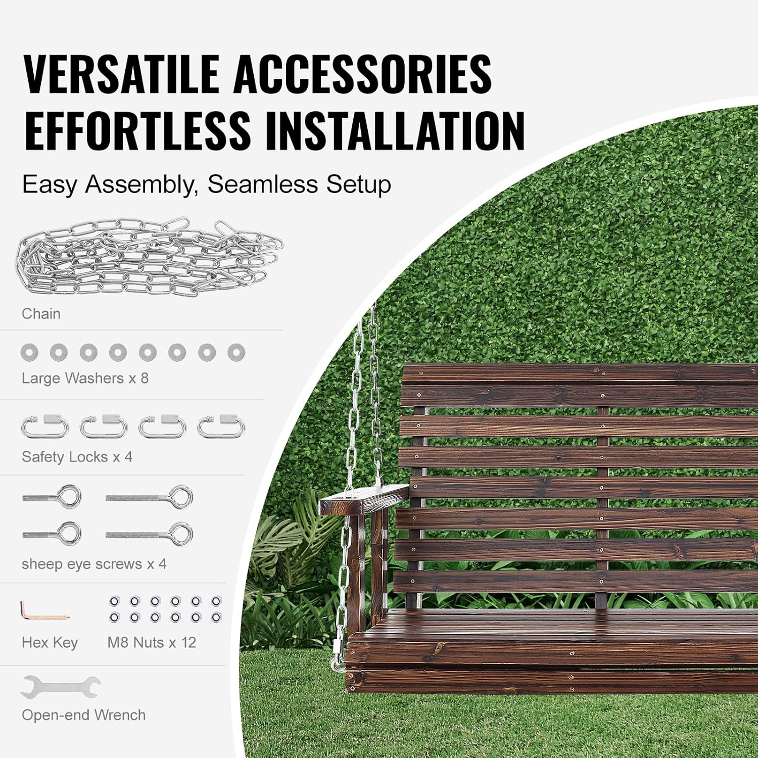 Carbonized Brown Wooden Porch Swing Bench 4.5ft