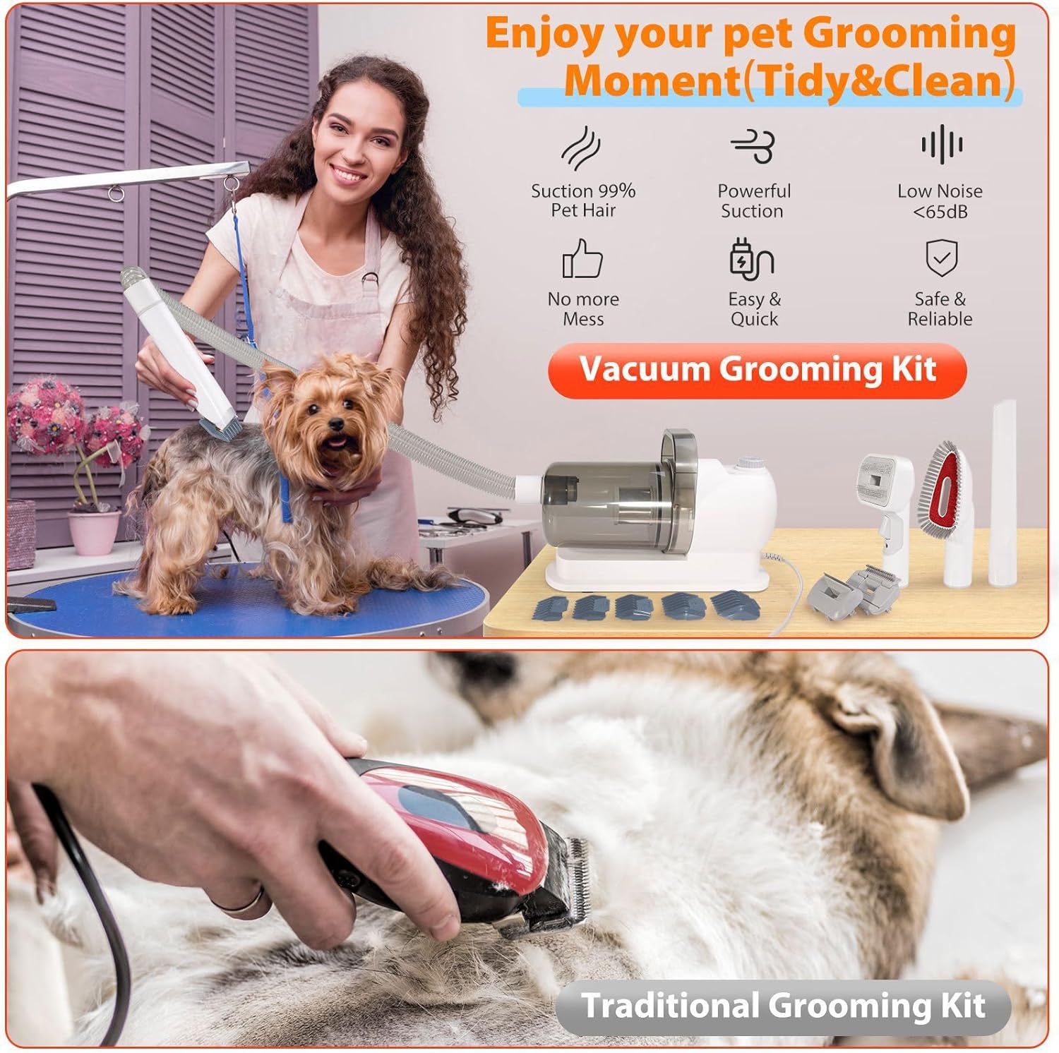 Pet Grooming Vacuum Clipper 5 In 1 2.5L Low Noise UK Plug