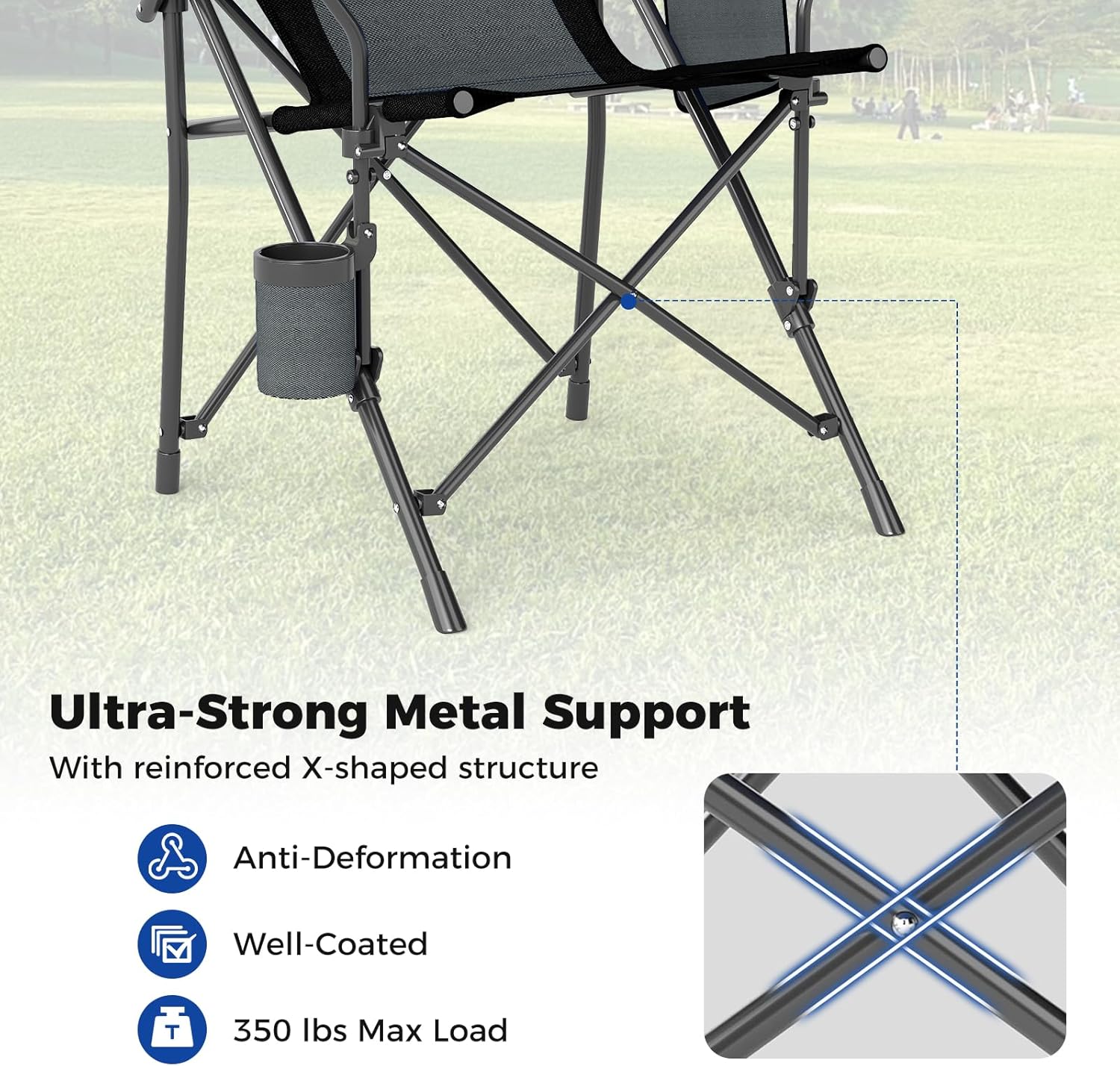 Folding Directors Camping Chair with Pocket Black
