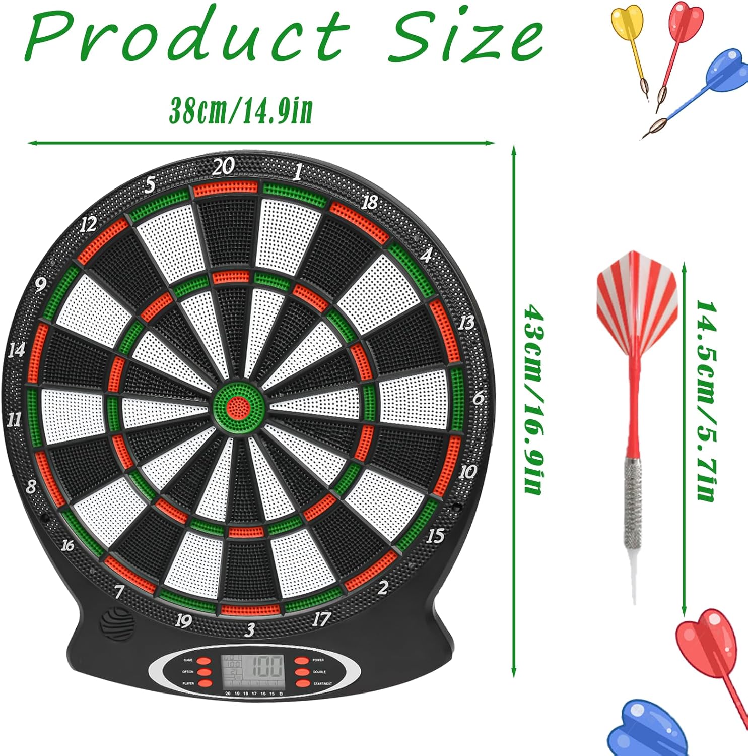 Electronic Dartboard LED Auto Scoring 28 Games Soft Tip Darts