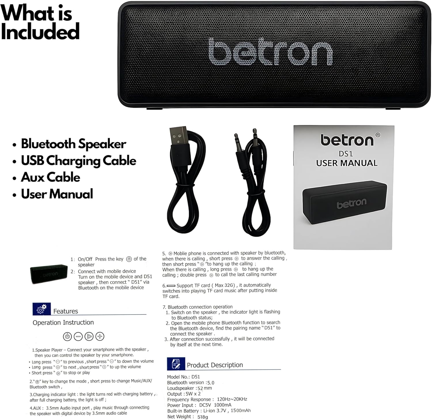 Mini Bluetooth Speaker 10W Portable Wireless Stereo AUX