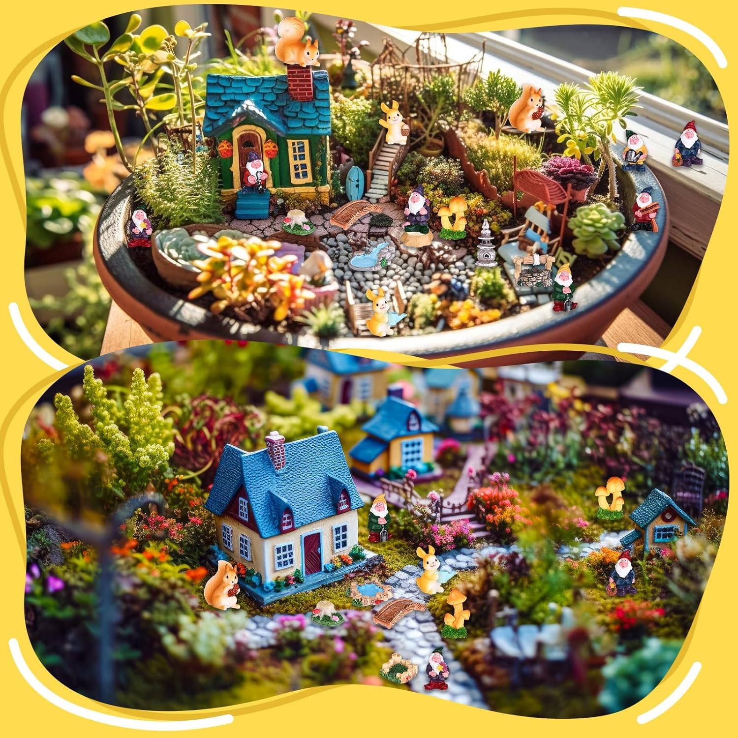 22pcs Mini Fairy Garden Kit Gnome Resin Figurines DIY Decor Set