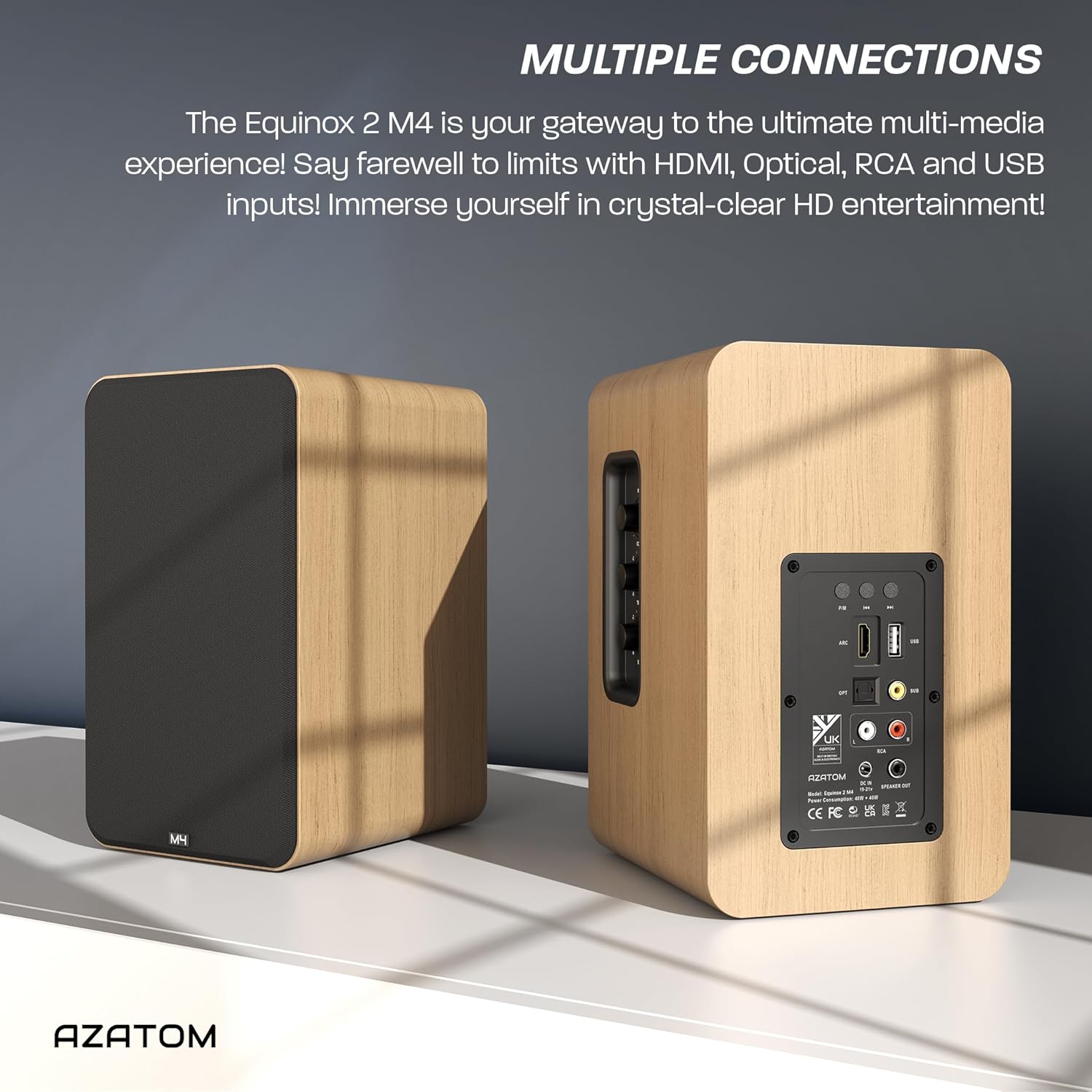80W Bluetooth Bookshelf Speakers HiFi HDMI Optical RCA Remote
