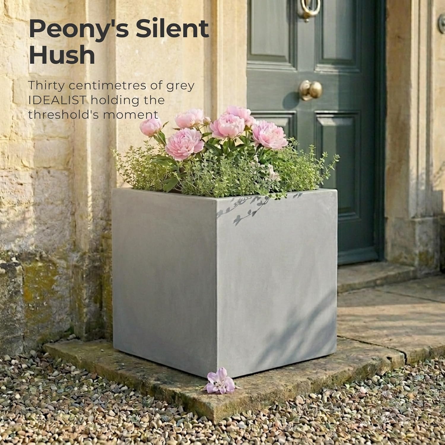 30cm Grey Square Planter Stone Effect Garden Pot Drainage