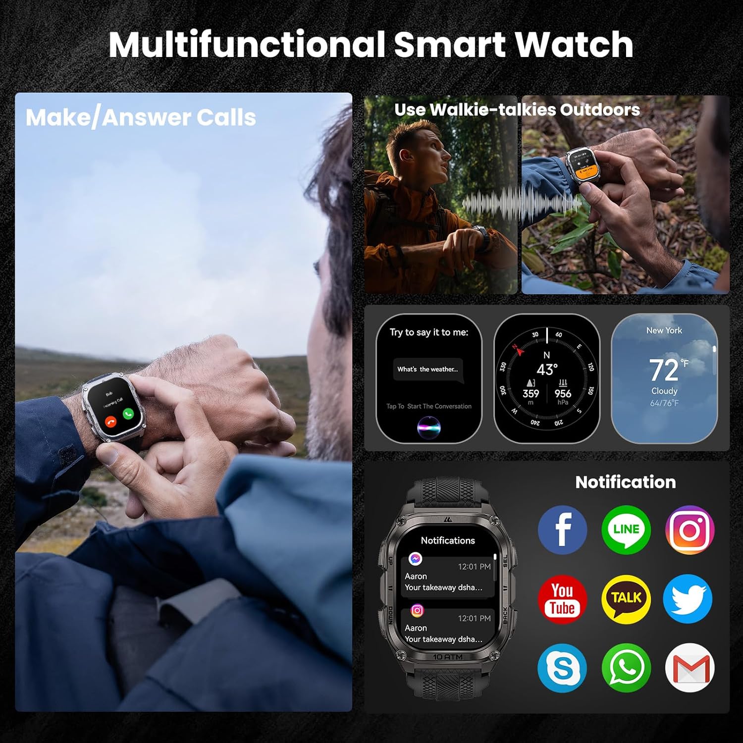 Military GPS Smart Watch AMOLED Offline Maps 10ATM Waterproof