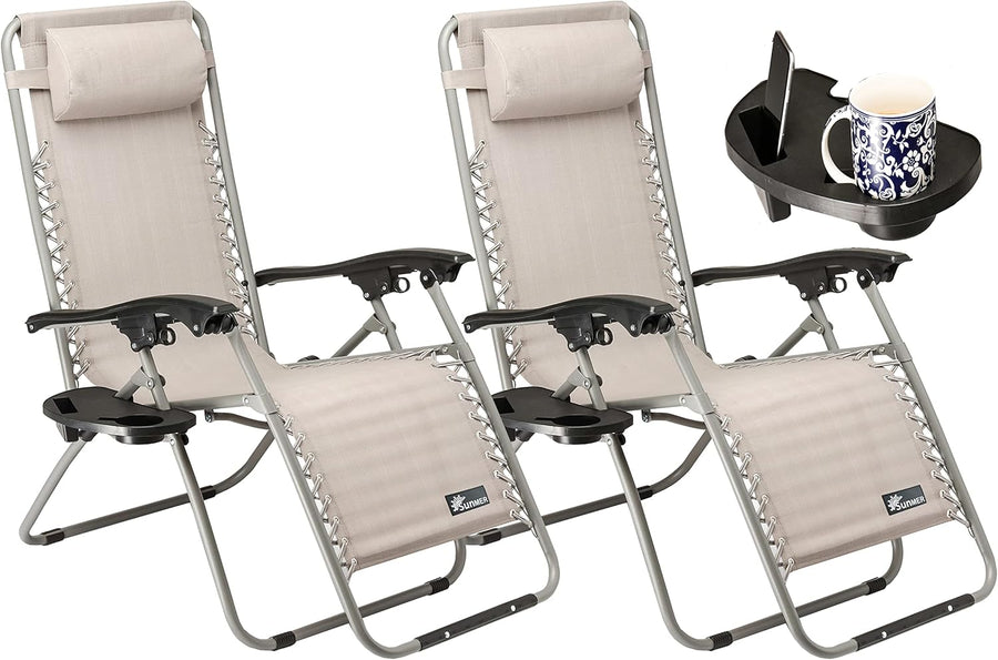 Set of 2 Zero Gravity Sun Lounger Chairs Grey Folding