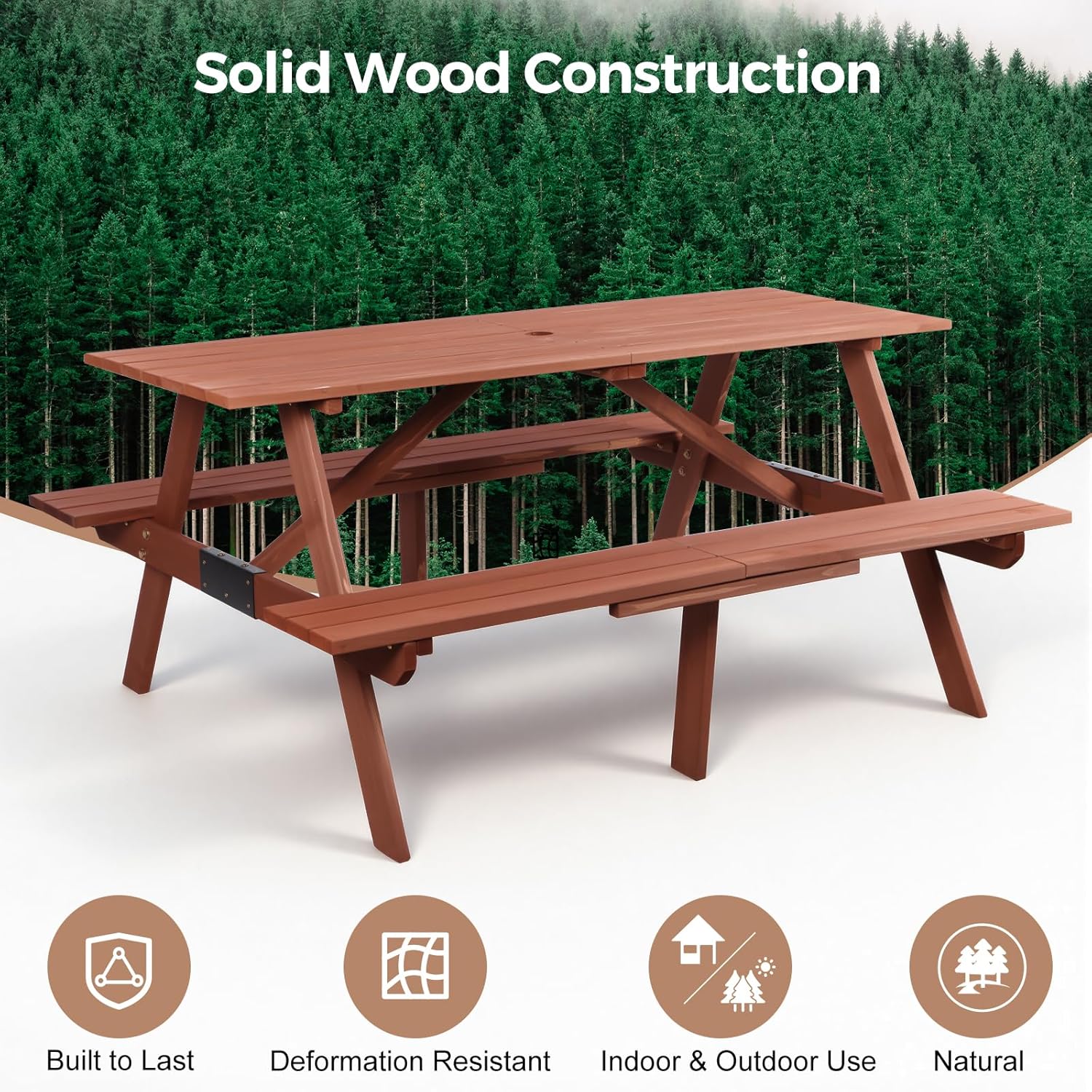 6 Seater Wooden Picnic Table Bench Set Garden Patio w/Parasol Hole