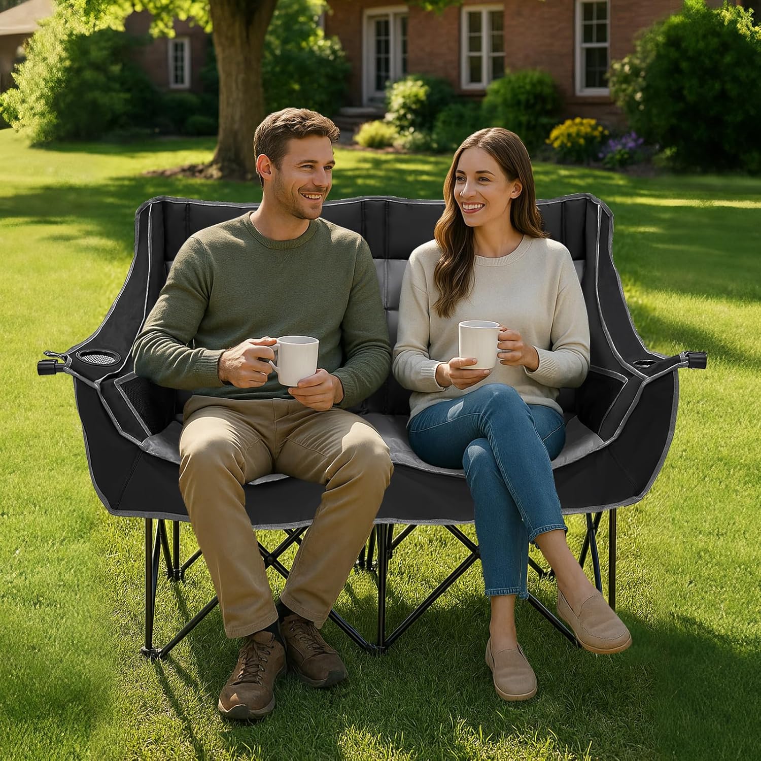 Oversized Double Folding Camping Loveseat Chair