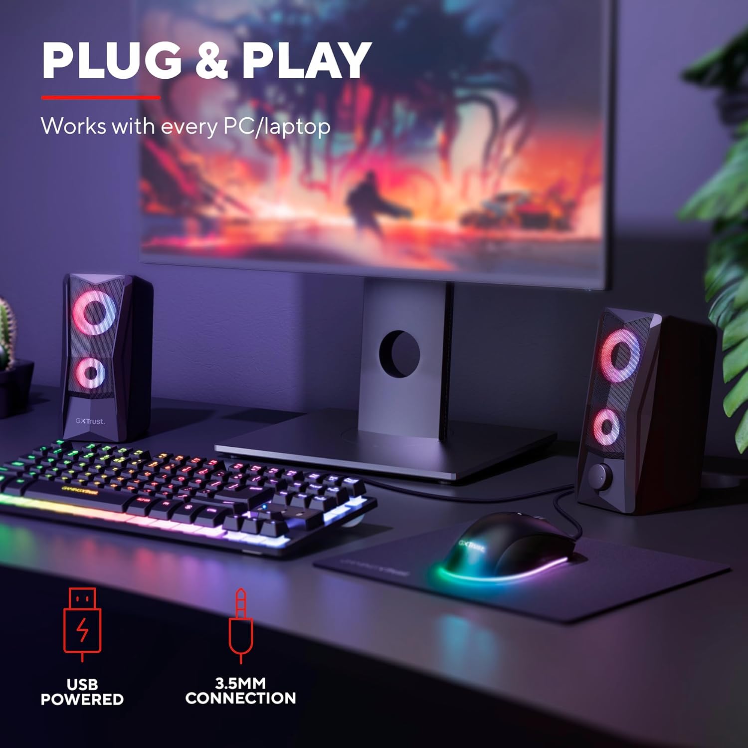 Gaming PC Speakers RGB Stereo USB Powered AUX Desktop