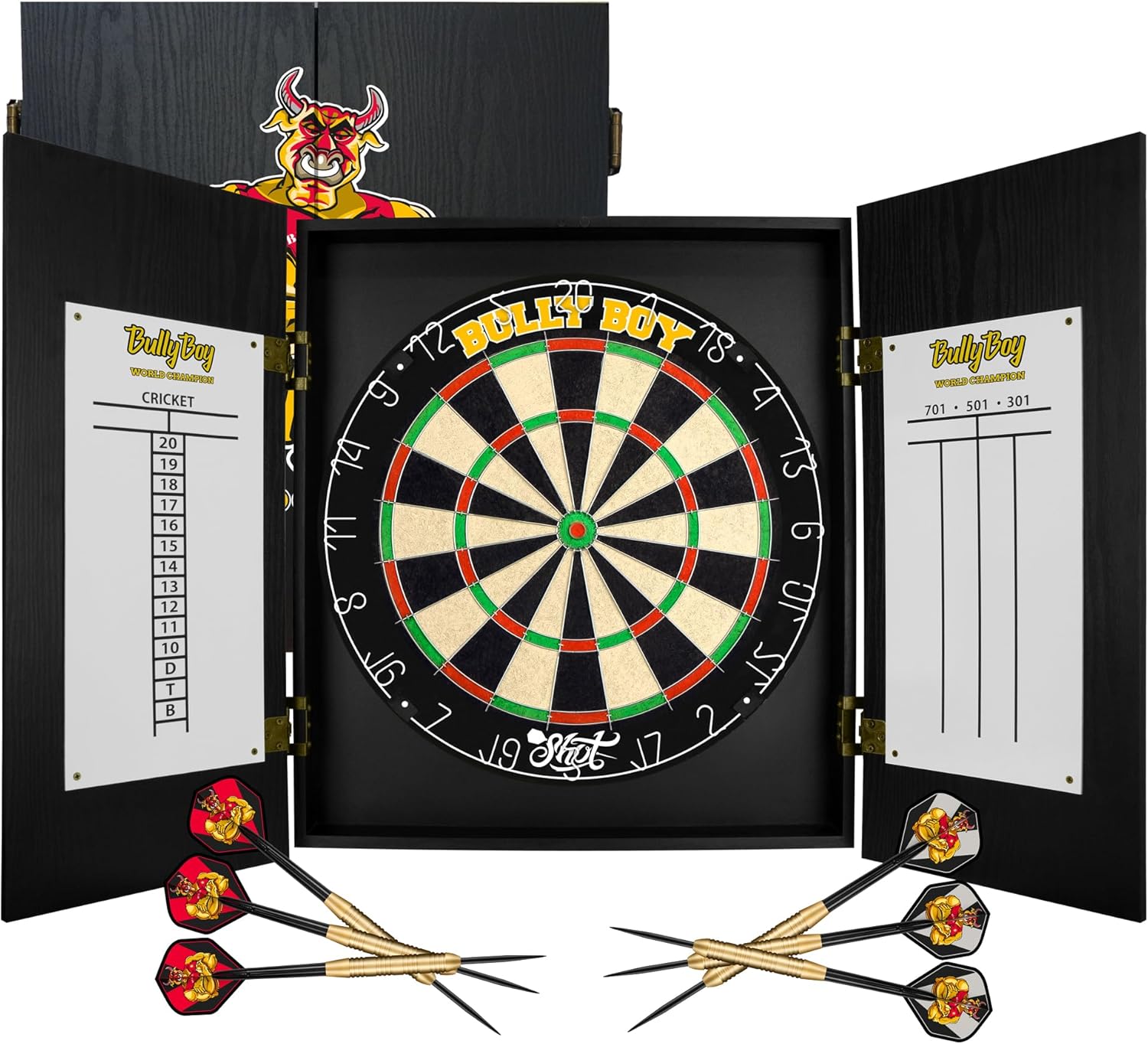 Dartboard Cabinet Set Sisal Board 6 Darts Scoreboard Wall Mount
