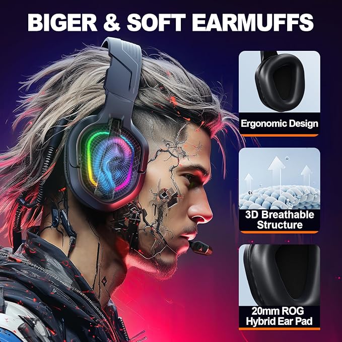 Gaming Headset with Mic RGB LED Stereo Headphones 3.5mm for PS5 PS4 PC