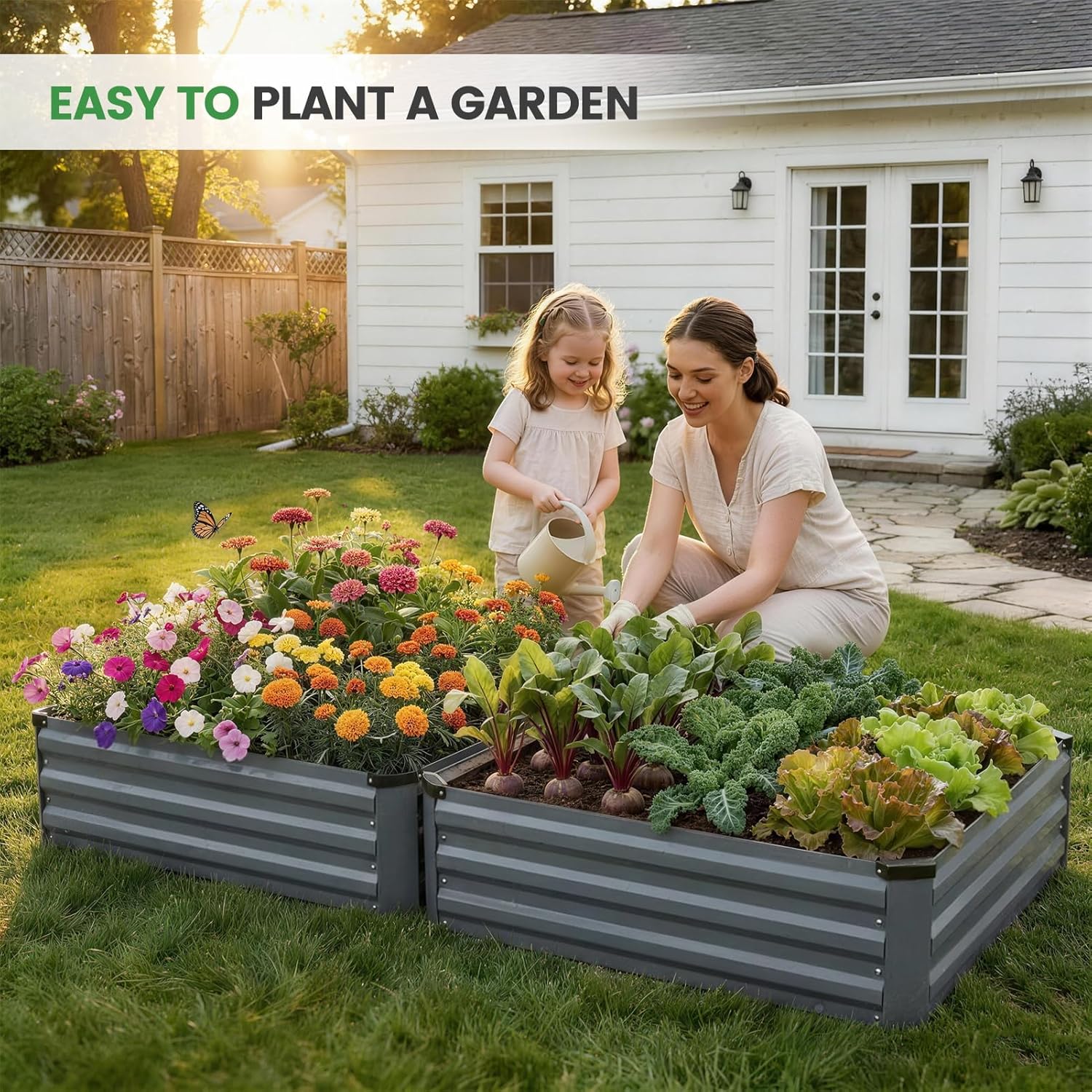 Set of 2 Metal Raised Garden Beds 120x120cm Grey
