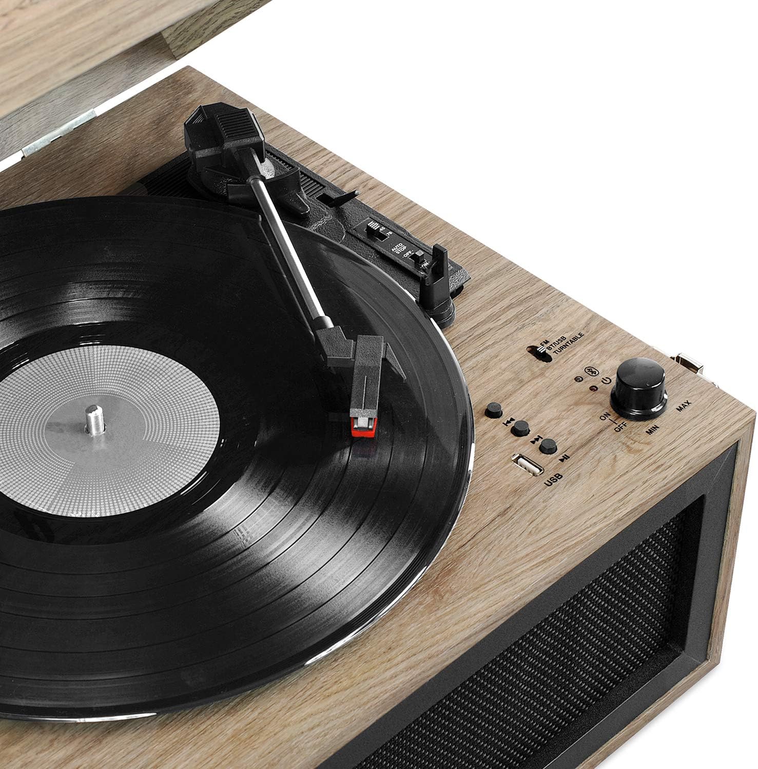 5 in 1 Record Player Stand Bluetooth USB FM Oatmeal