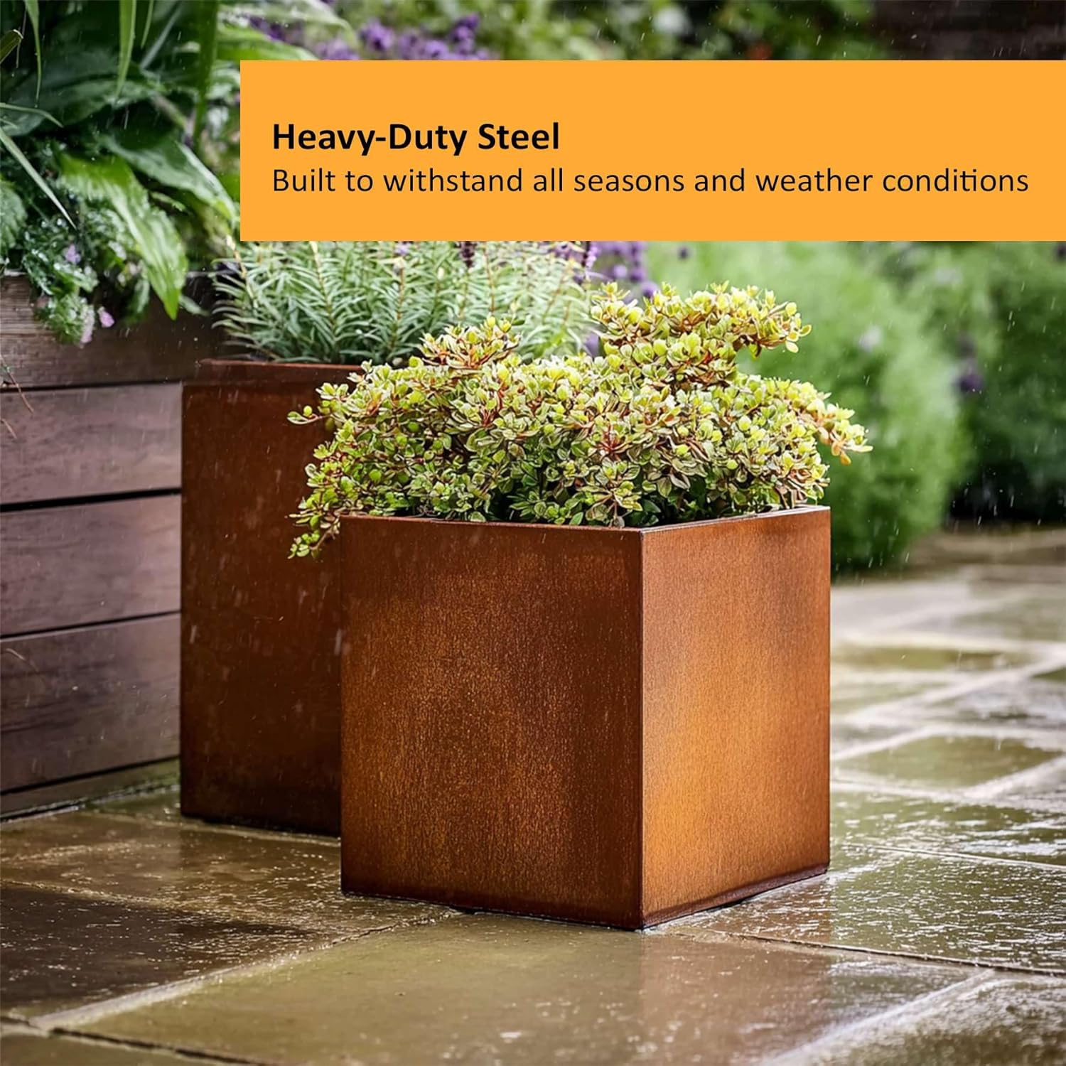 Corten Steel Cube Planter 50cm Rust Outdoor Indoor Square Pot