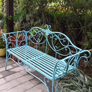 2 Seater Metal Garden Bench Retro Patio Seat Curved Back Light Blue