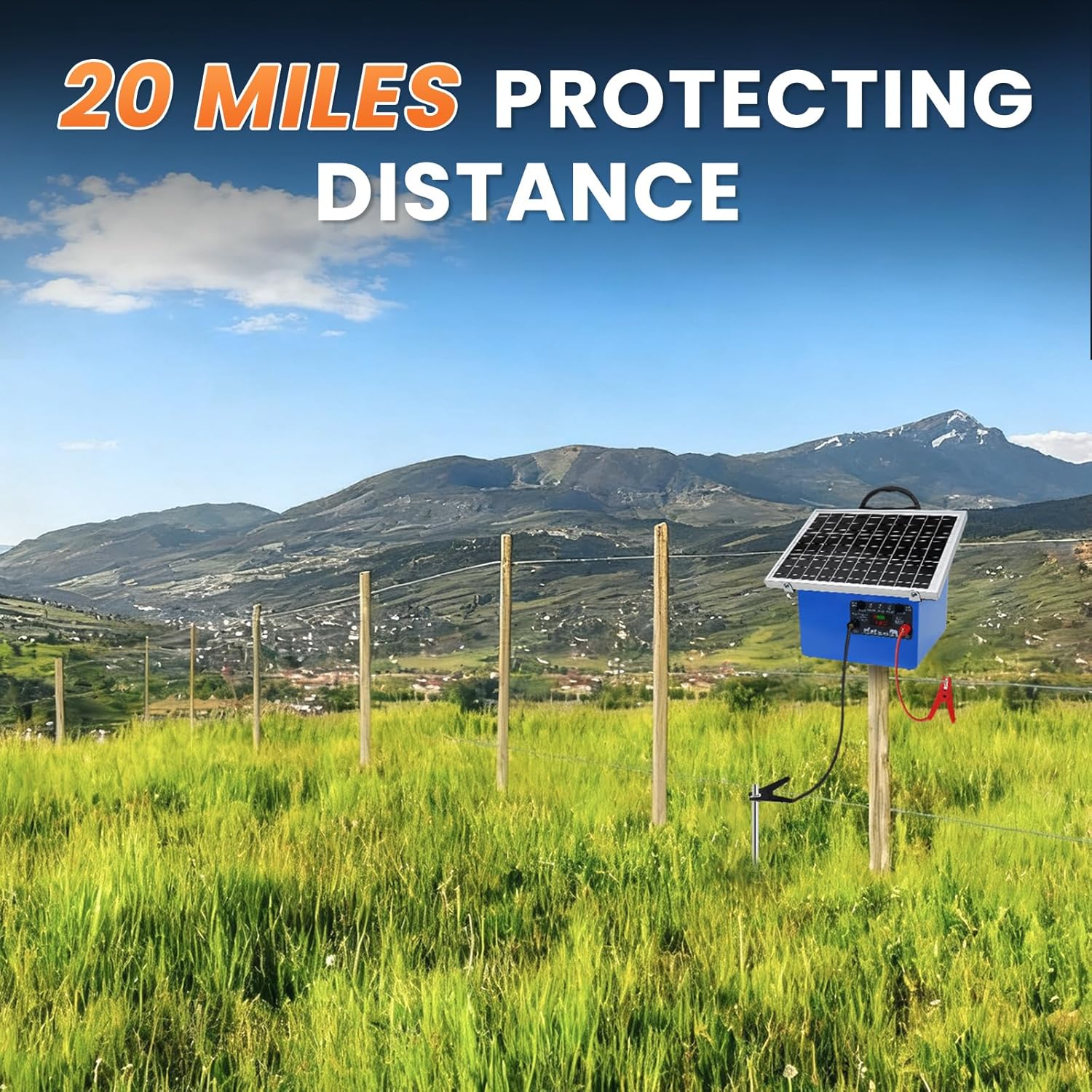 30KM Solar Electric Fence Charger 0.5J Portable Energizer Kit