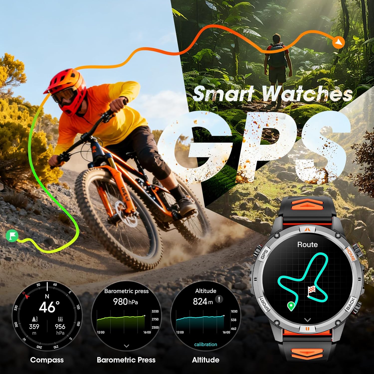 Military GPS Smart Watch LED Flashlight 100 Sports
