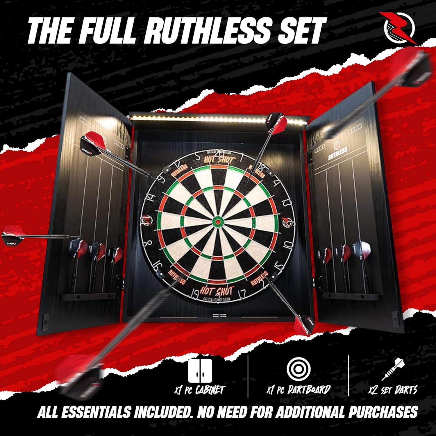 Dart Board Cabinet Set LED Light Home Darts Kit with Darts