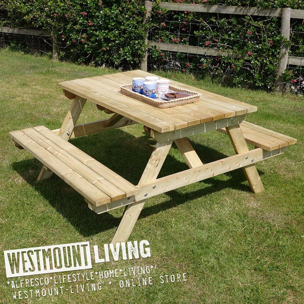 5ft Wooden Picnic Table 6 Seater Garden Pub Style Bench