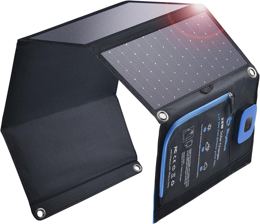 28W Foldable Solar Charger USB C USB A Portable Camping Panel