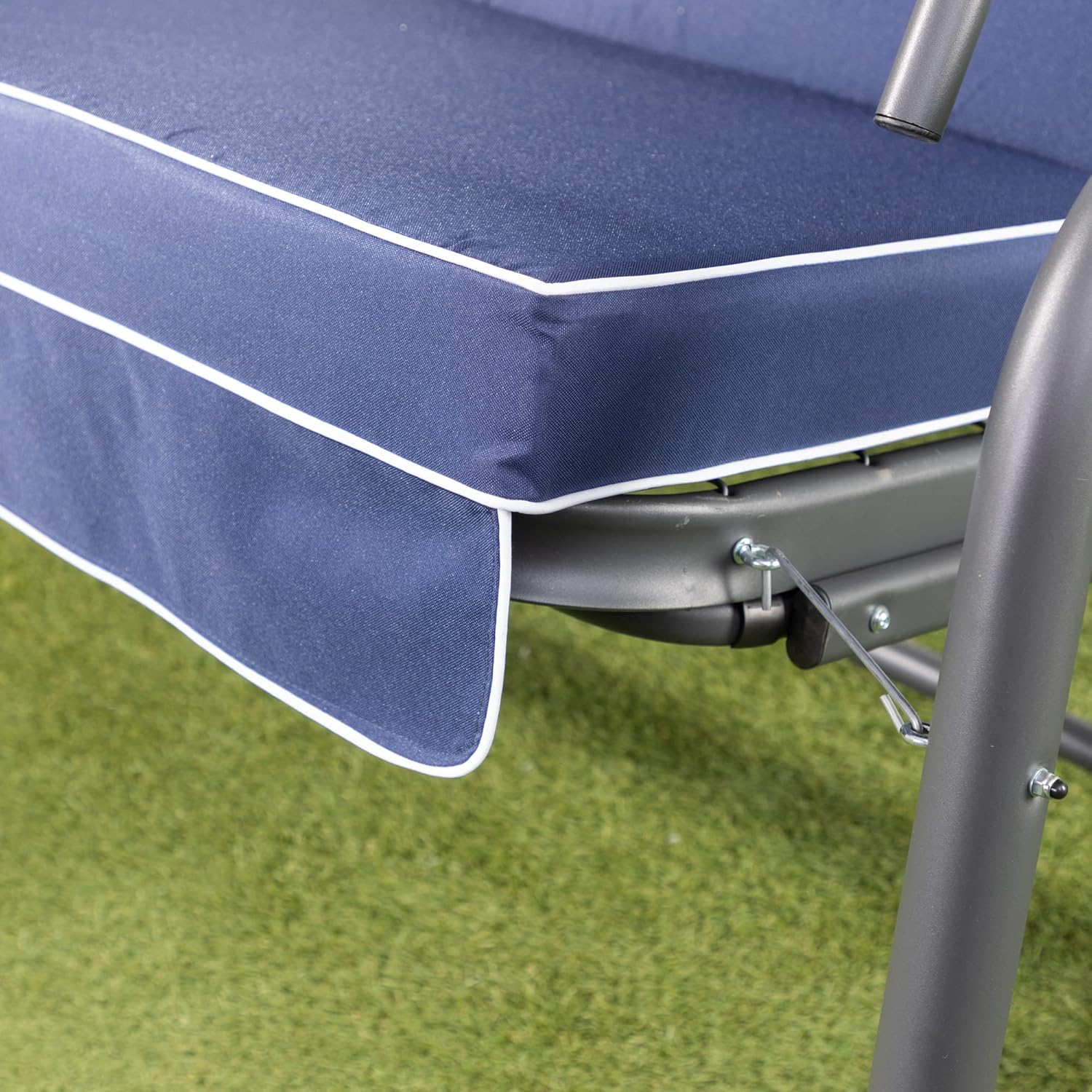 3 Seater Reclining Garden Swing Bed Navy Canopy Cushions 250kg