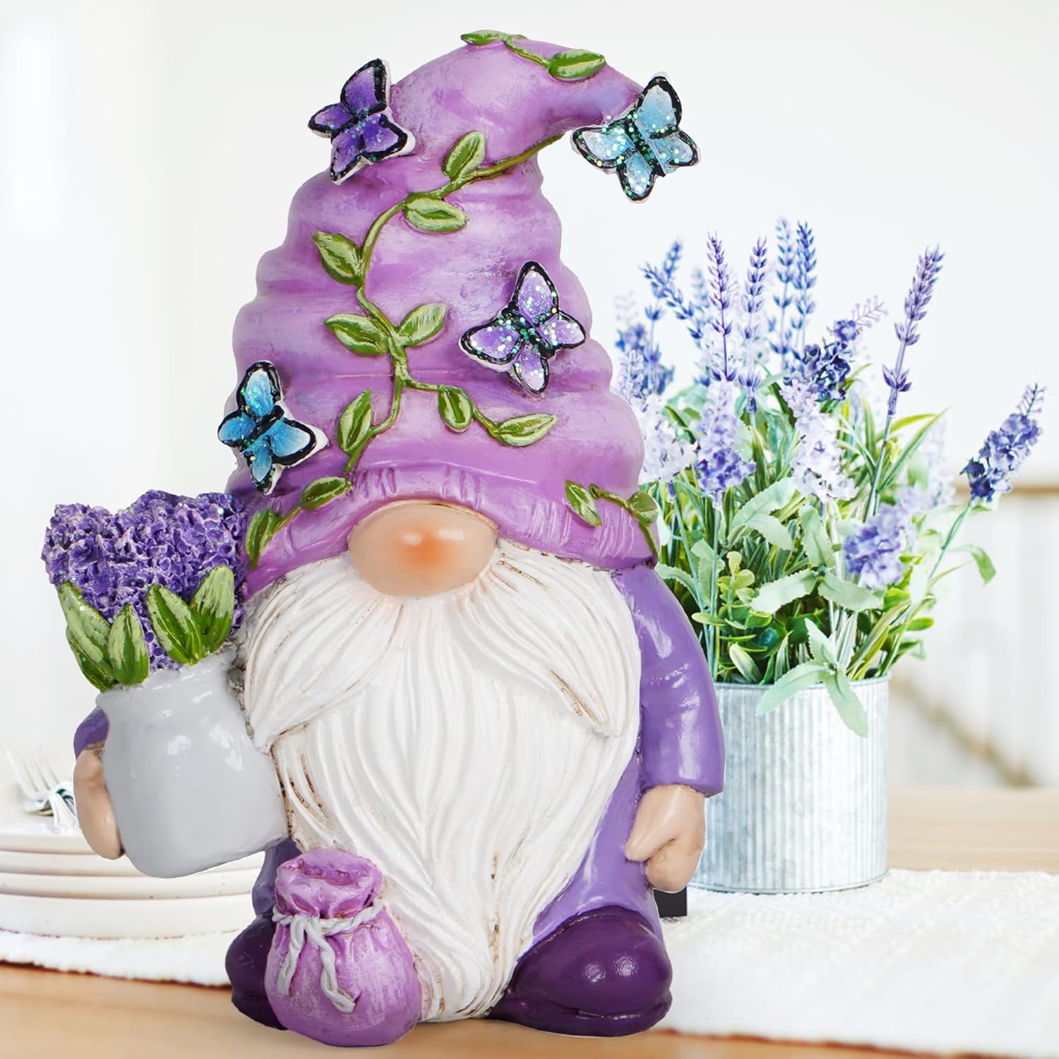 Lavender Gonk Gnome Figurine Resin Spring Easter Table Decor