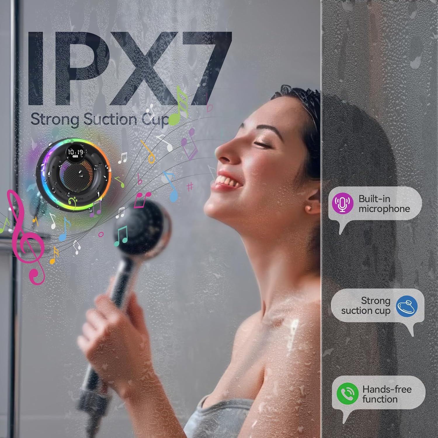Bluetooth Shower Speaker Waterproof IPX7 Suction Cup RGB
