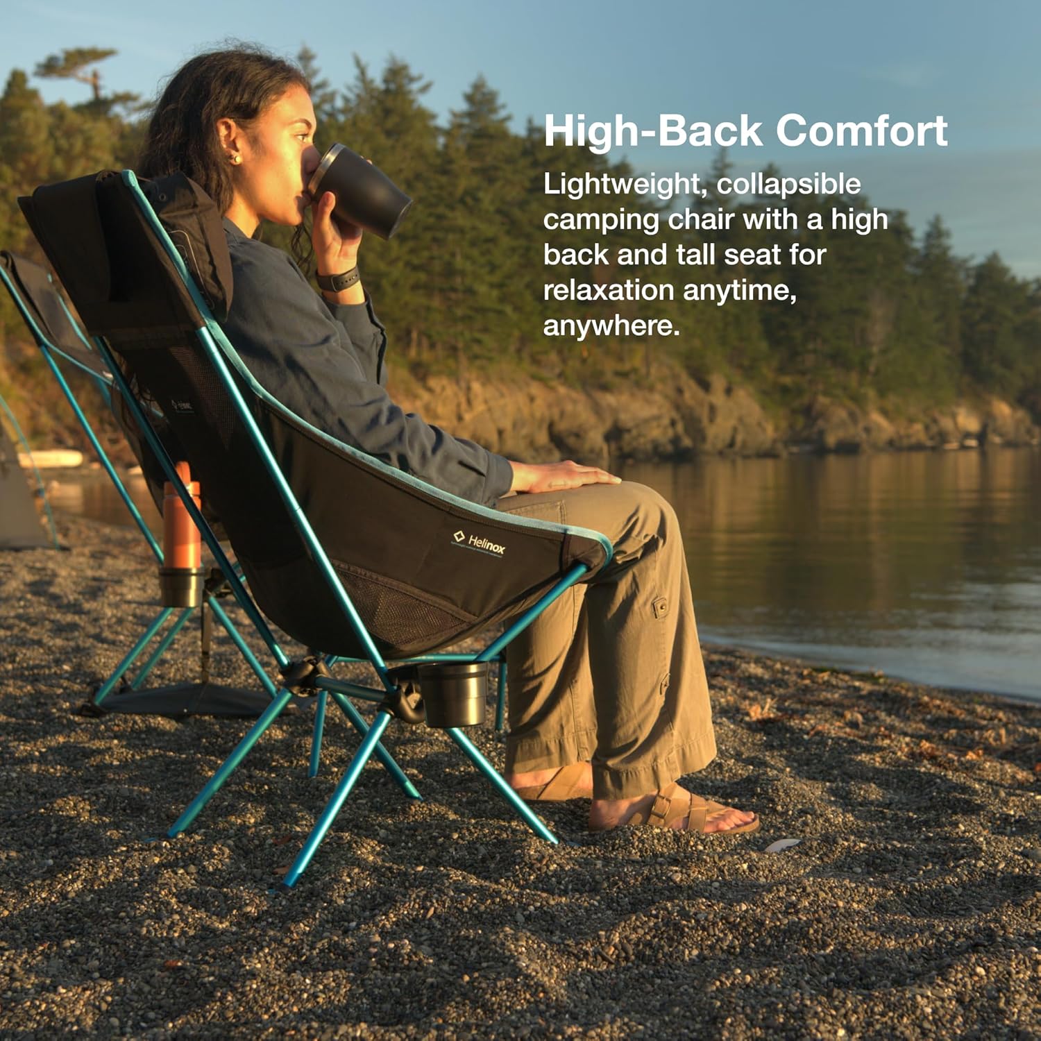 High Back Camping Chair Compact Foldable Black