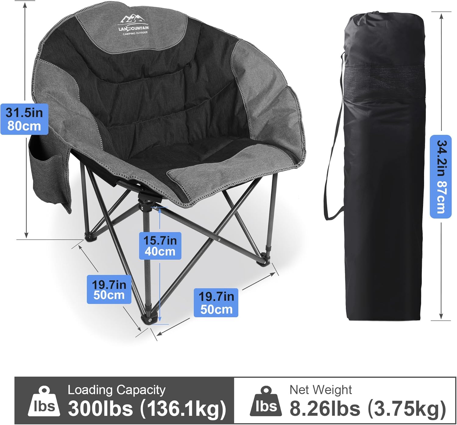 Moon Camping Chair Round Folding Cooler Bag Black
