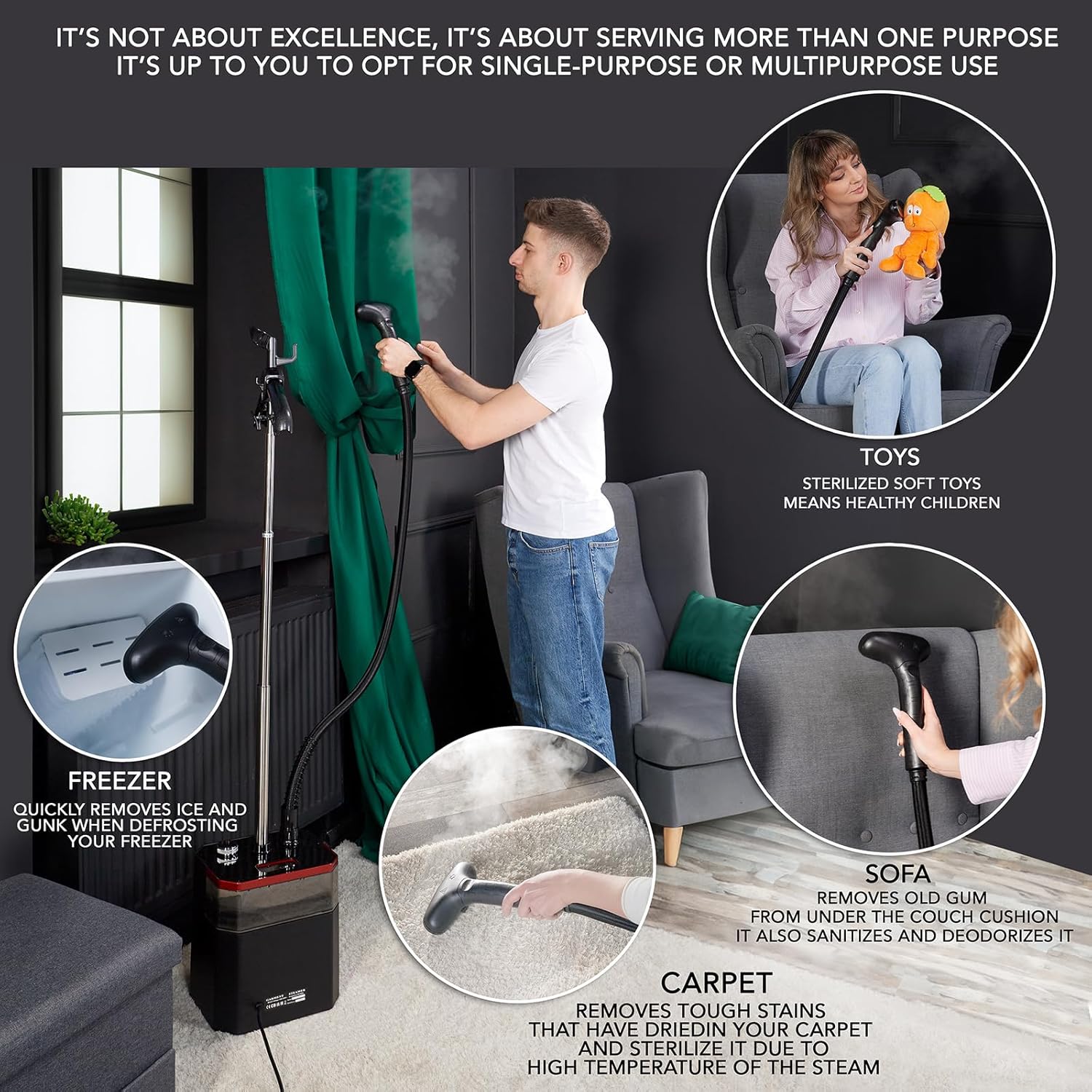 2200W Upright Garment Steamer 2.9L Tank 60 Min Steam 45g Power