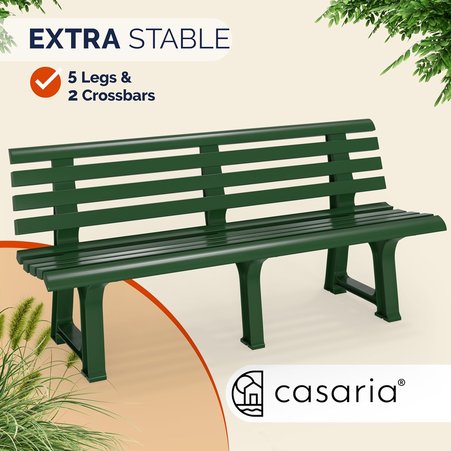3 Seater Outdoor Plastic Garden Bench Patio Deck Seat Green