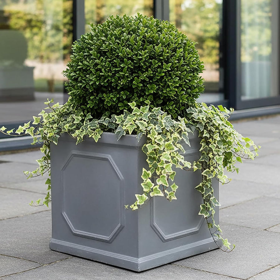 45cm Square Planter Faux Lead Grey Large Garden Tree Pot