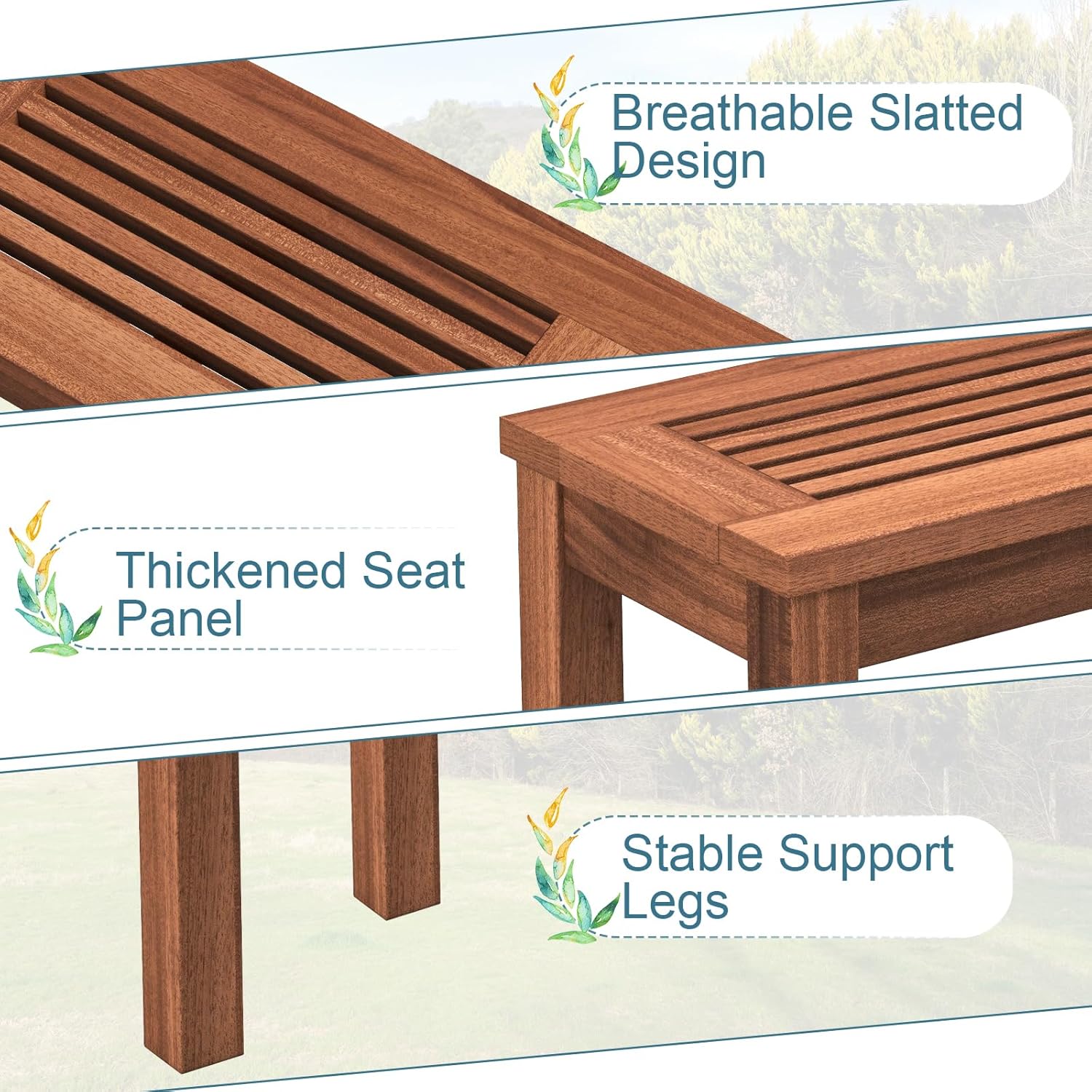 2 Seater Wooden Garden Bench Backless Patio Dining Seat 100cm