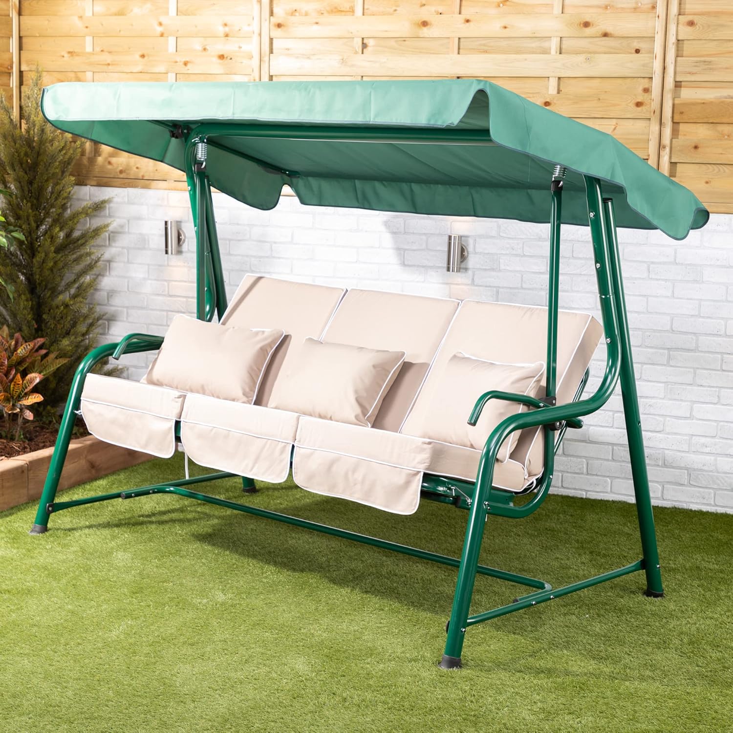 3 Seater Reclining Garden Swing Seat Taupe Canopy