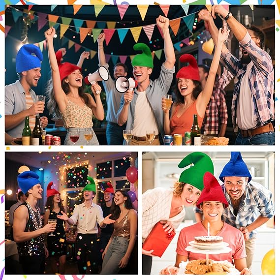 4PCS Gnome Hat Set Colorful Curly Christmas Cosplay Hats