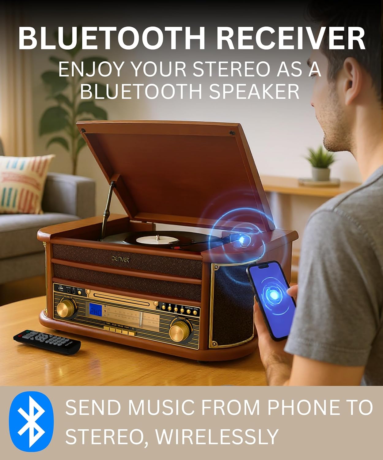 9 in 1 Retro Wooden Record Player CD Cassette Bluetooth