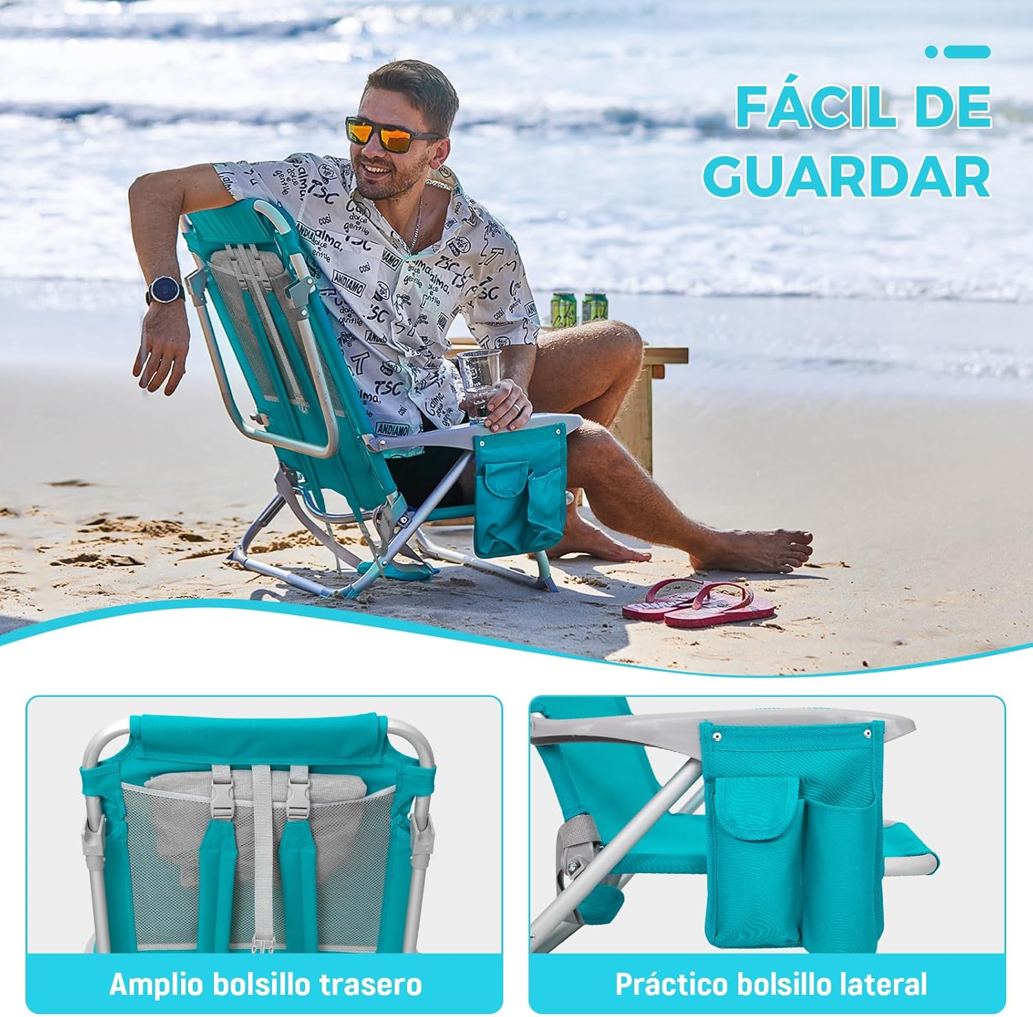 Cyan Adjustable Beach Chair Folding Reclining Camping Seat
