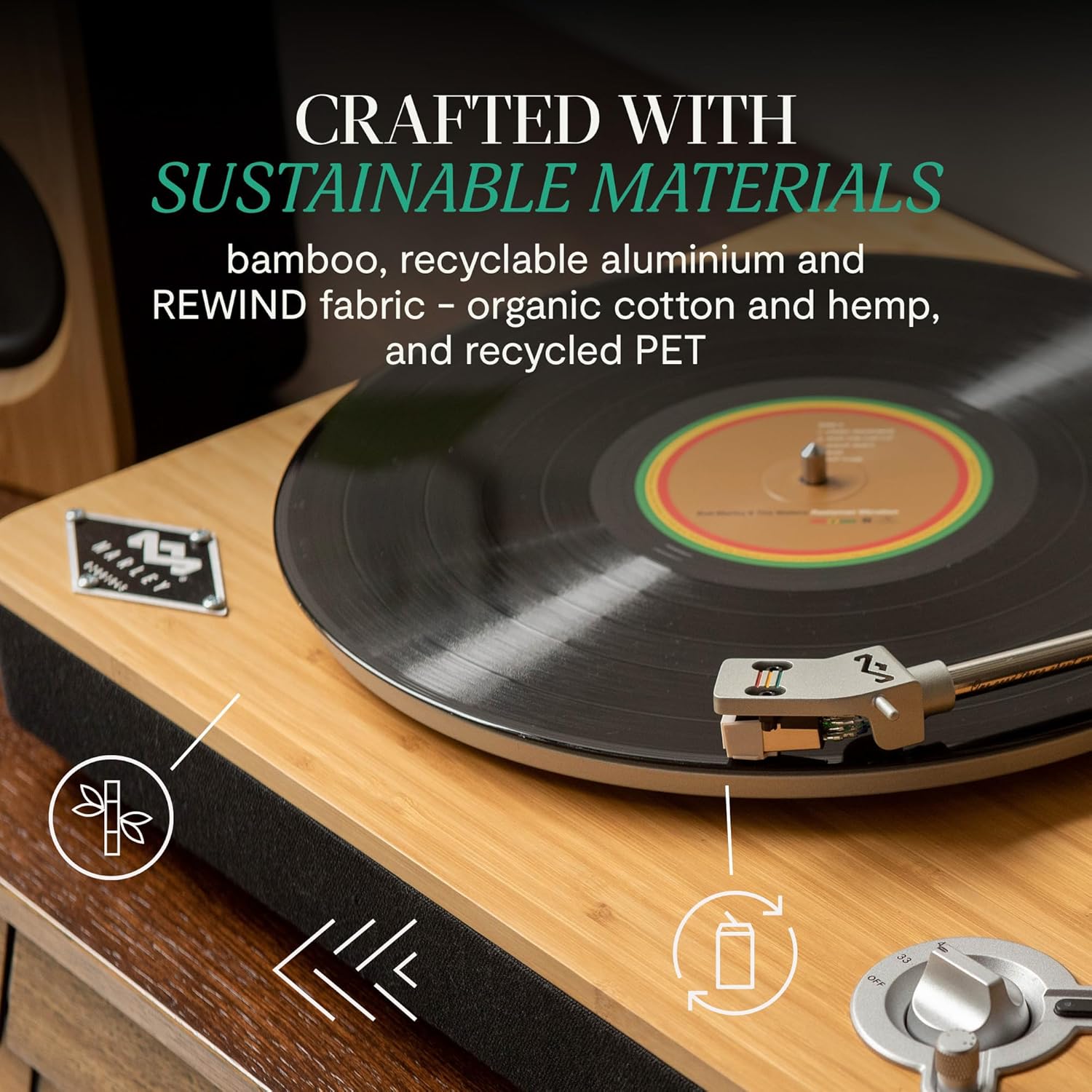 Bluetooth Bamboo Vinyl Turntable with Preamp 2 Speed