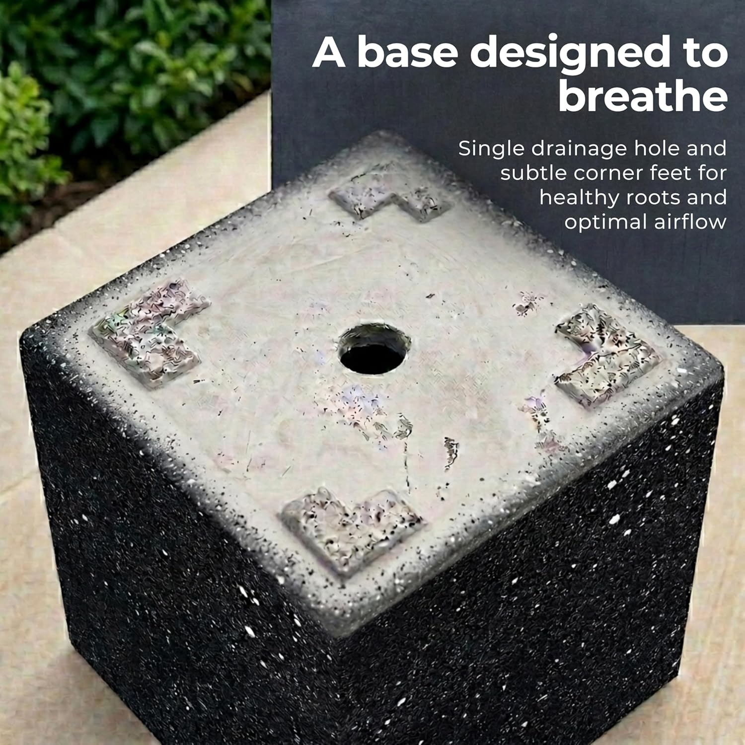 30cm Black Terrazzo Square Planter Stone Effect Garden Pot
