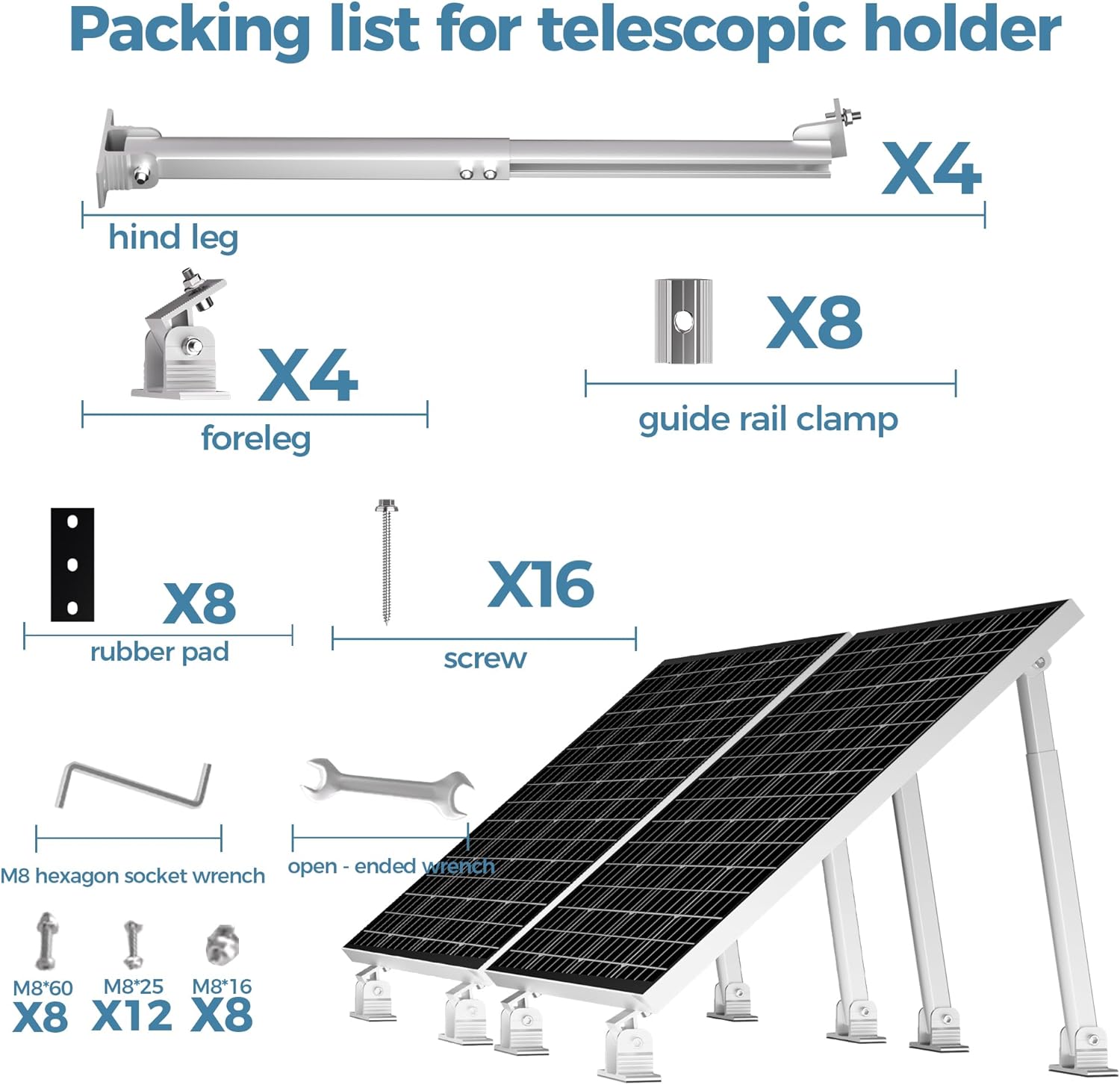 Adjustable Solar Panel Mount Bracket 2 Panel Balcony Roof Wall