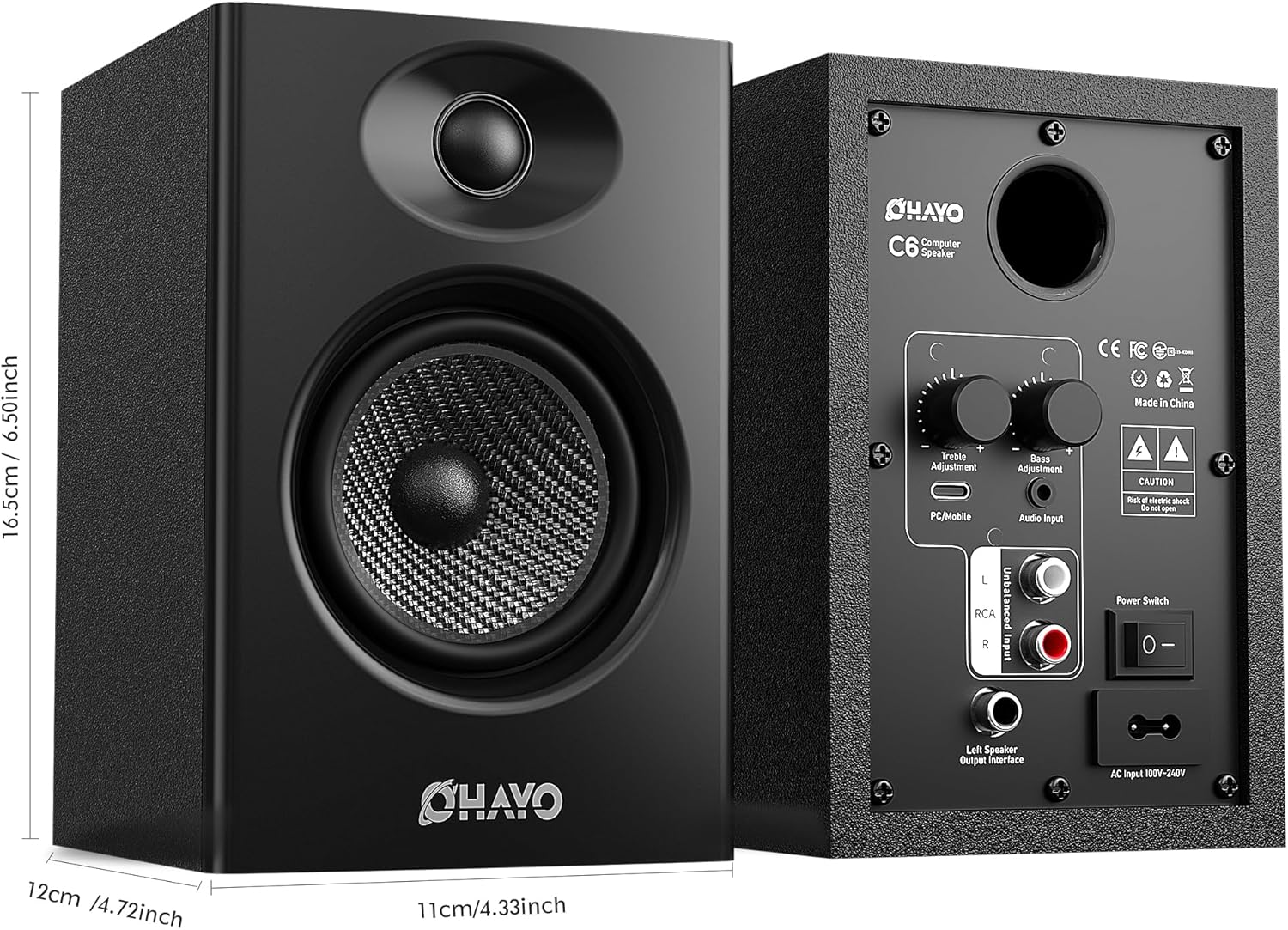 60W Bluetooth Bookshelf Speakers HiFi Stereo USB AUX RCA