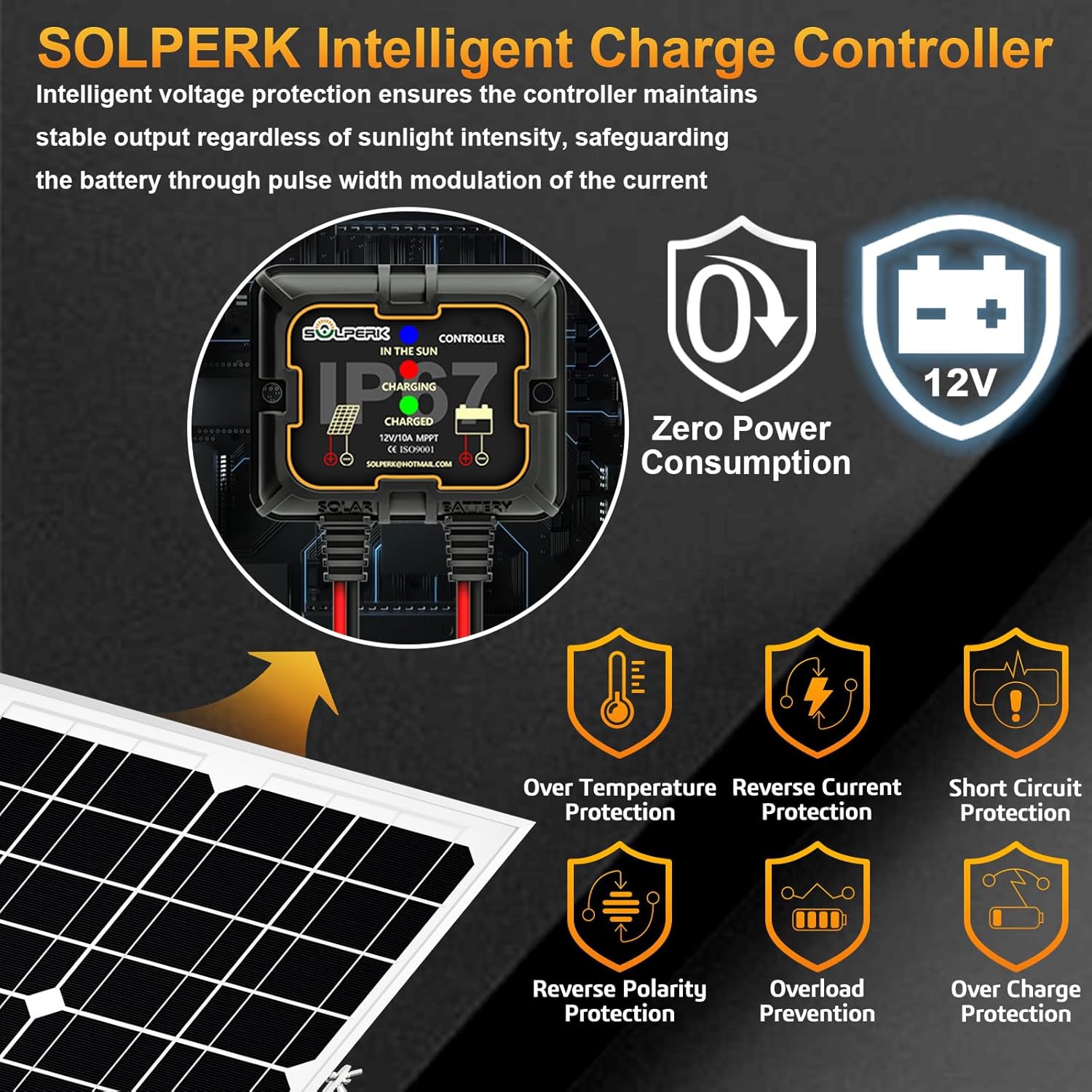 20W 12V Solar Panel Kit Trickle Charger With Mount Bracket