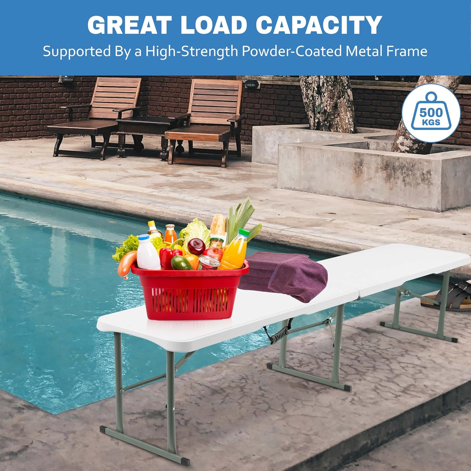 Set of 2 Folding Garden Benches 6ft Portable Party Seats