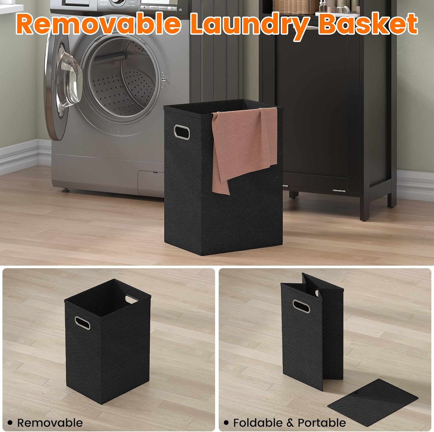 Tall Bathroom Cabinet Laundry Basket Acrylic Door Black 170cm